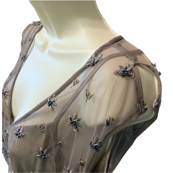 Embroidered Beaded Sheer Top With Attached Camisole Girly Feminine Size 12 - Picture 4 of 16